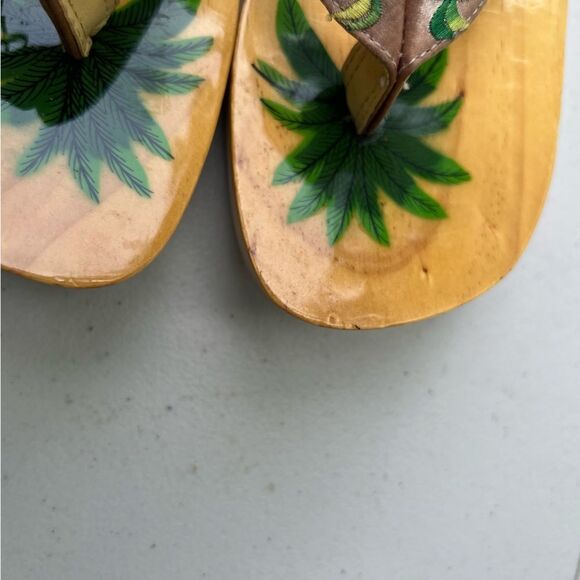 Woodies Vintage Shoes Wooden Wedge Sandals HAND PAINTED PALM TREES Clogs Sz 6 - Picture 13 of 15